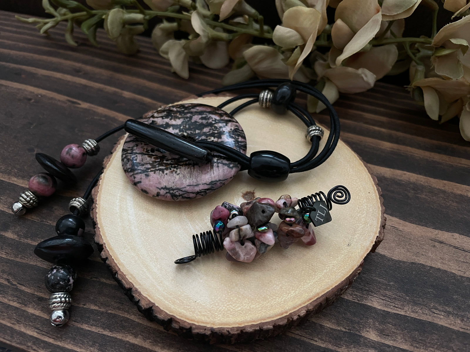 THULIAN PINK Rhodonite Loc Lasso & Jewel SET