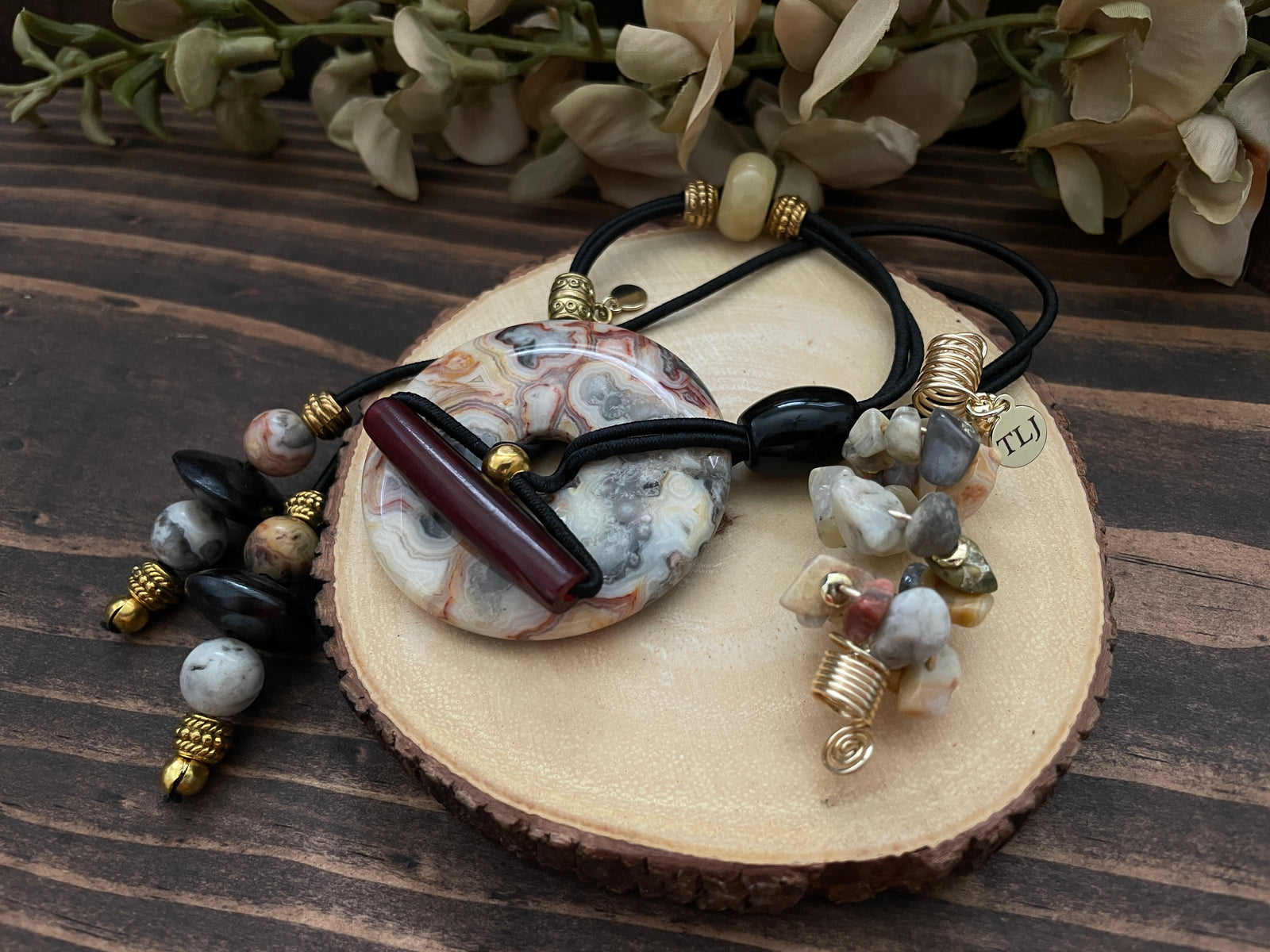 TUSCAN SUN Crazy Lace Agate Loc Lasso & Jewel SET