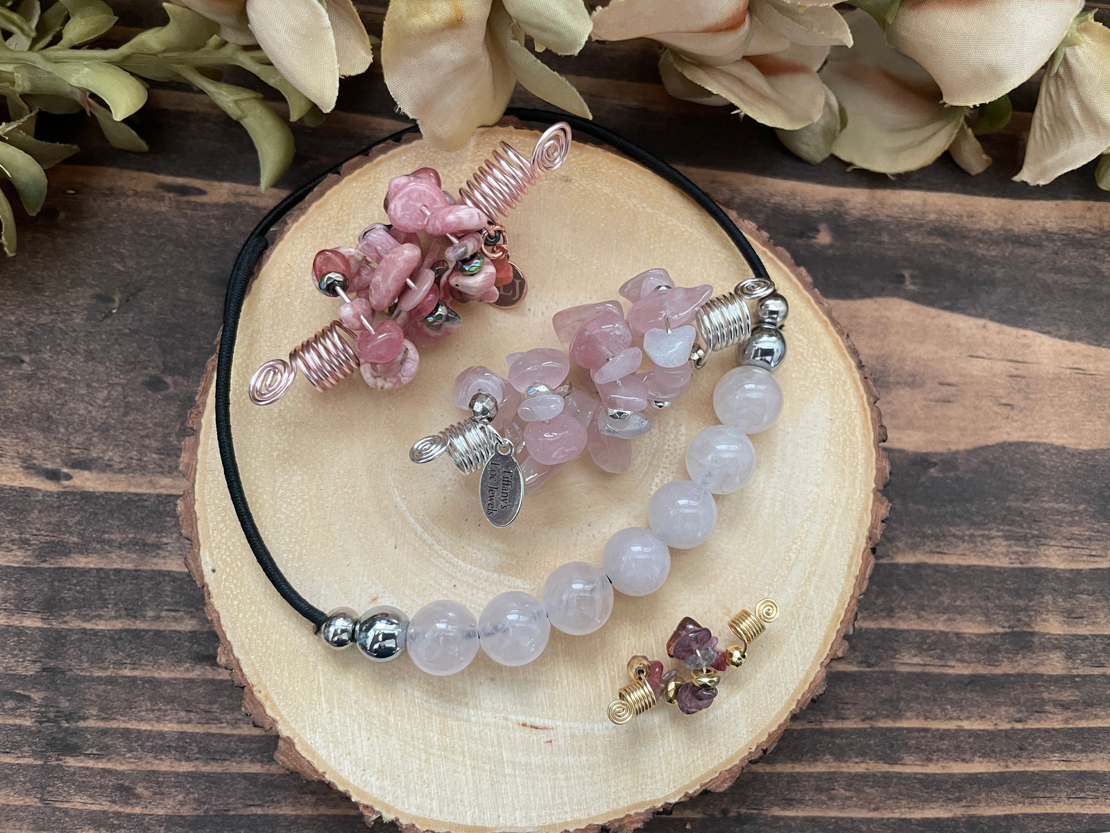 BALLET SLIPPER ROSE QUARTZ COMP HAIRTIE & Jewel SET