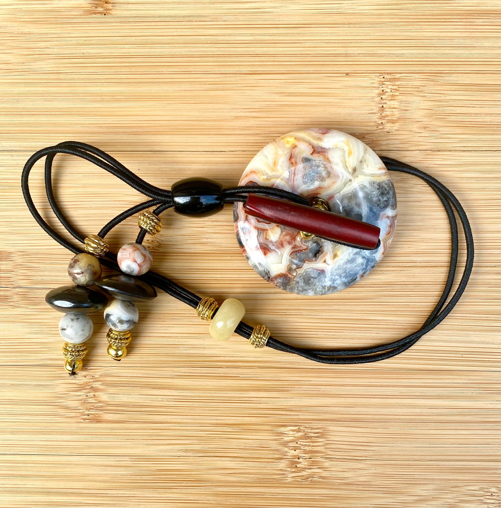 TUSCAN SUN Crazy Lace Agate & Yellow Jade Loc Lasso