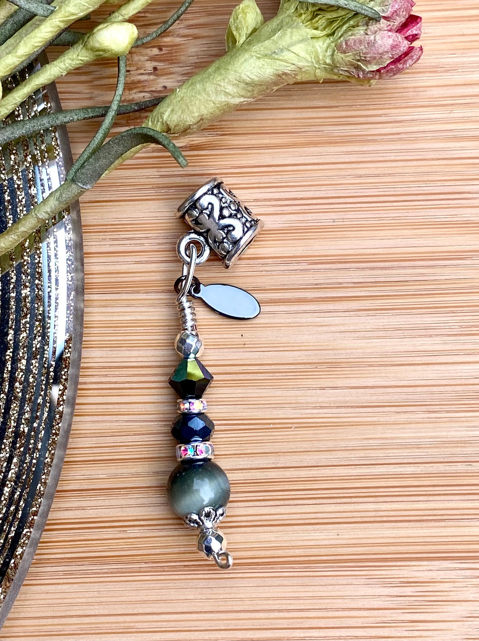 ULTRA-MODERN Steel Grey & Blue-Black Tiger's Eye Loc Jewel