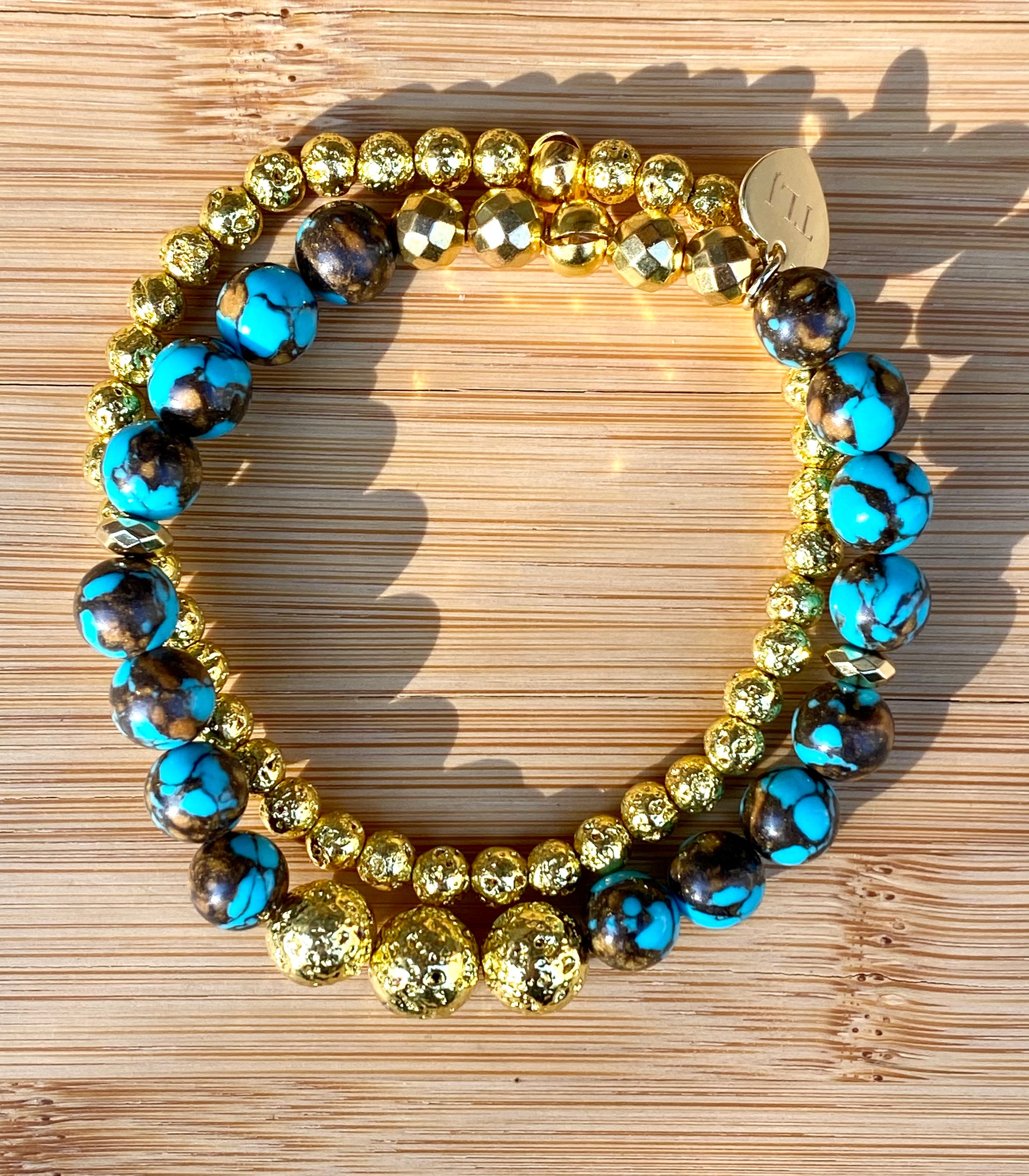 CARIBBEAN BLUE Siderolite Turquoise Bronze Stacking Bracelet