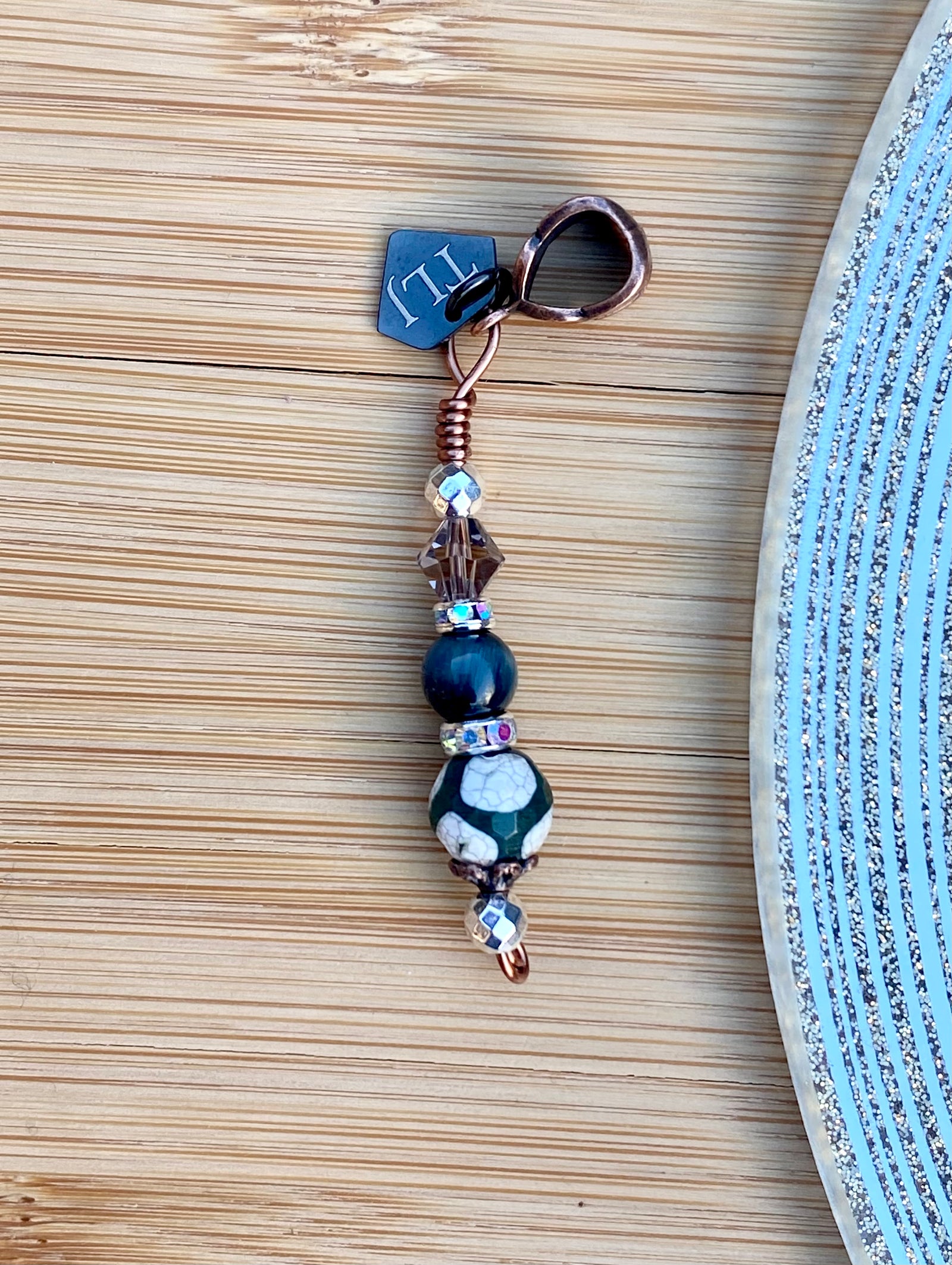 ULTRA-MODERN Blue Grey Dzi Agate & Black Tiger's Eye Loc Jewel