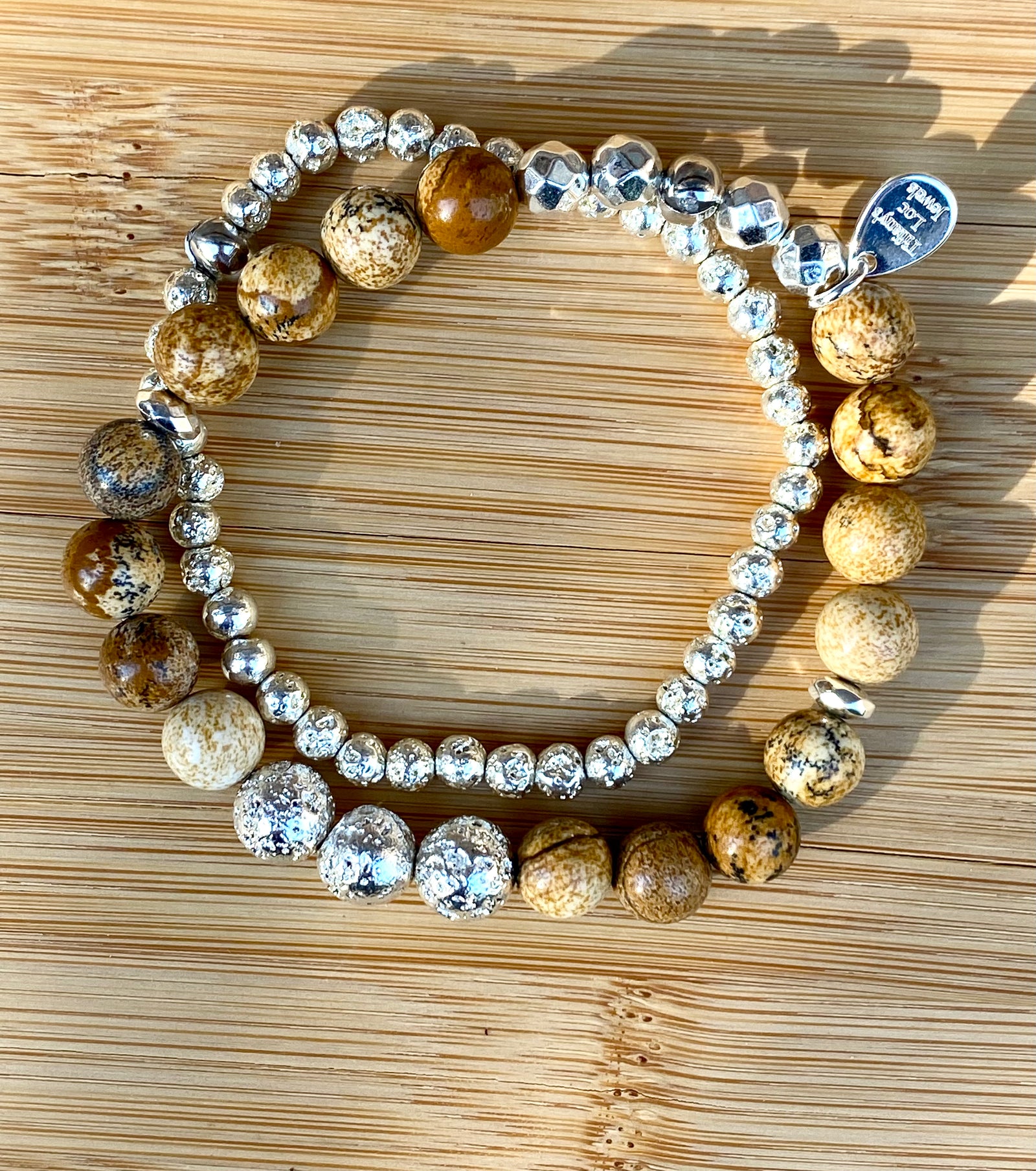 SAND DOLLAR KHAKI Picture Jasper Stacking Bracelet