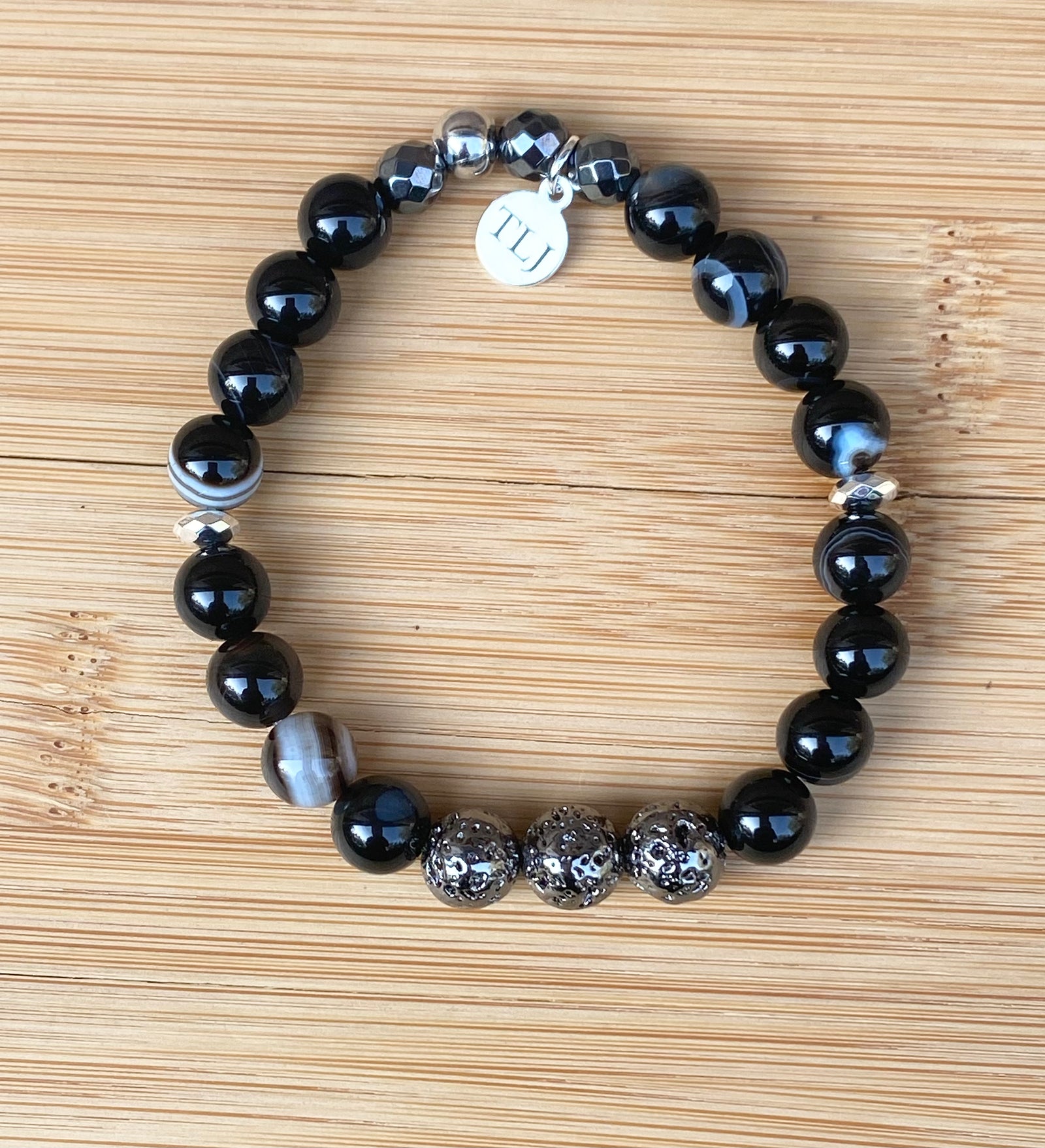 GRAPHITE PRINT BLACK Banded Agate Stacking Bracelet