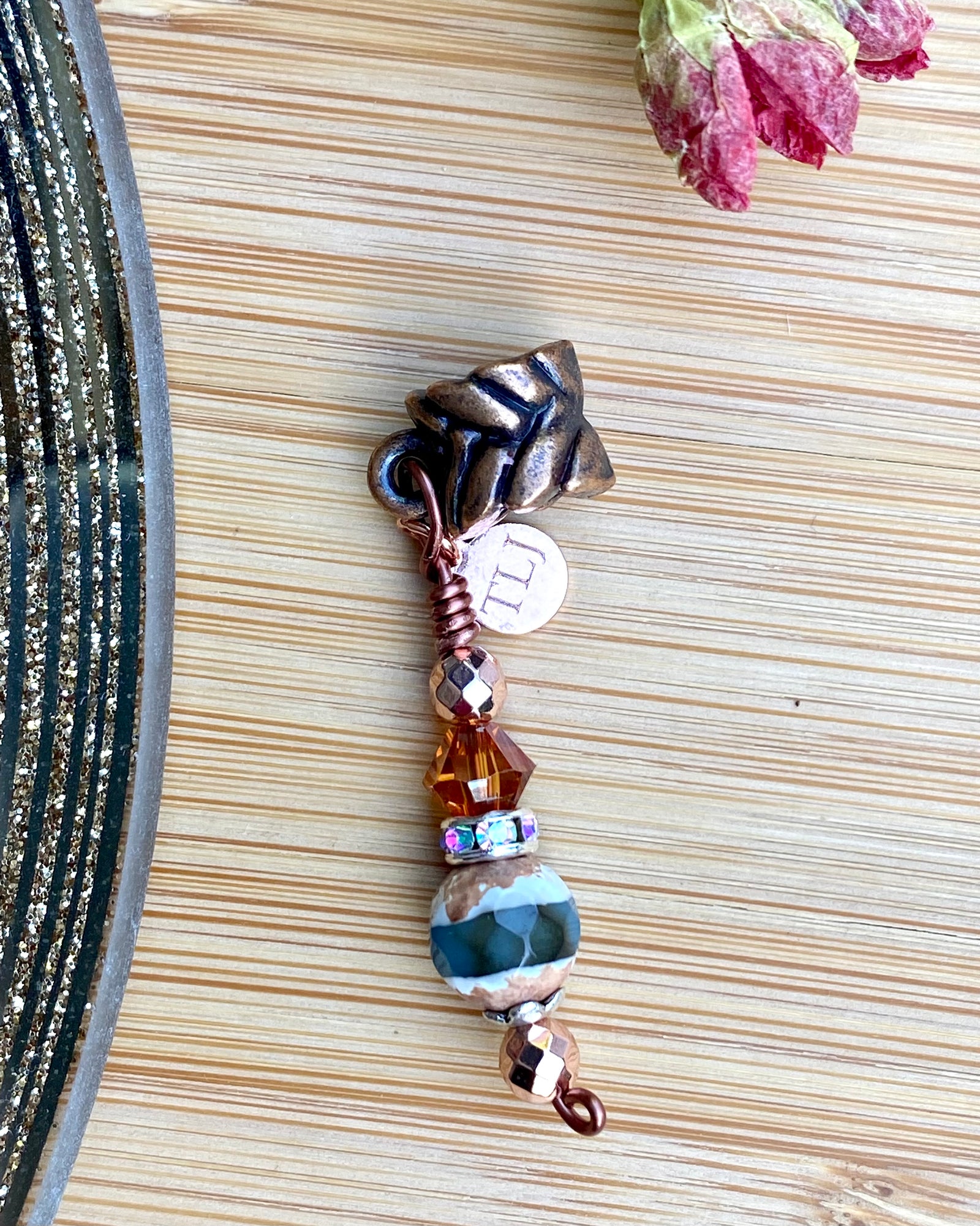 ECHO Ocean Blue Dzi Agate & Bronze Teardrop Loc Jewel