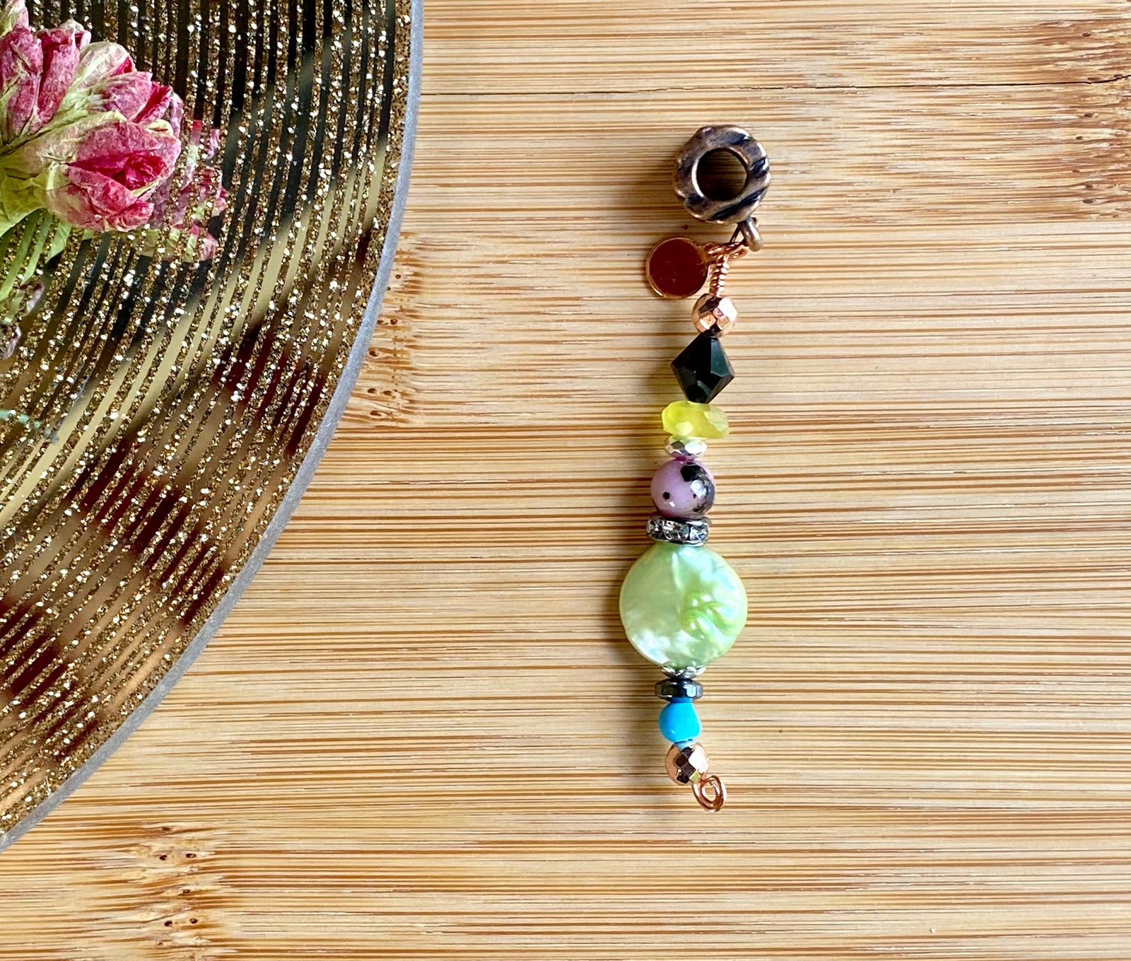 FEMMED-UP Pink Rhodonite & Lime Green Pearl Loc Jewel